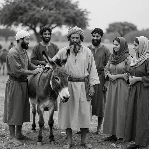 Historic Gathering with Donkey in Nature