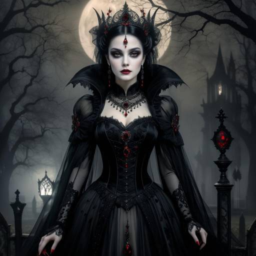Gothic Vampire Queen in Misty Graveyard