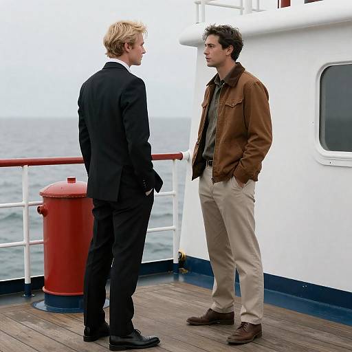 Men on Ship Deck by the Sea