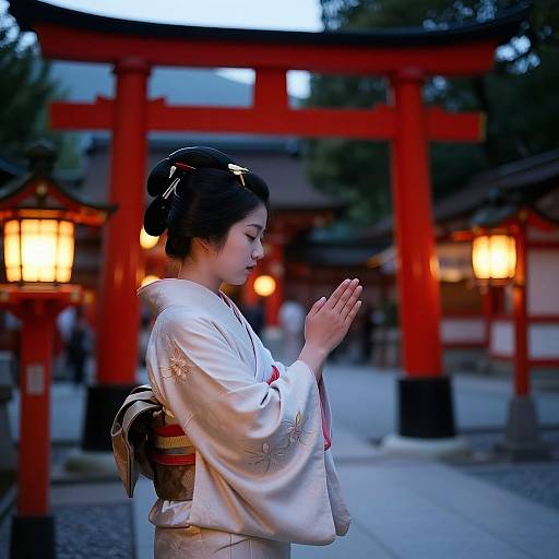 Serene Japanese Shrine Maiden at Dusk