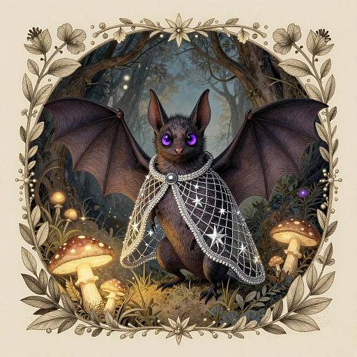 Curious Violet-Eyed Bat in Silver Star Cape