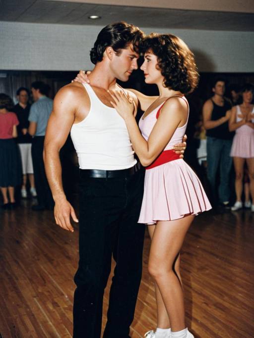Couple in Dirty Dancing Costume Embracing