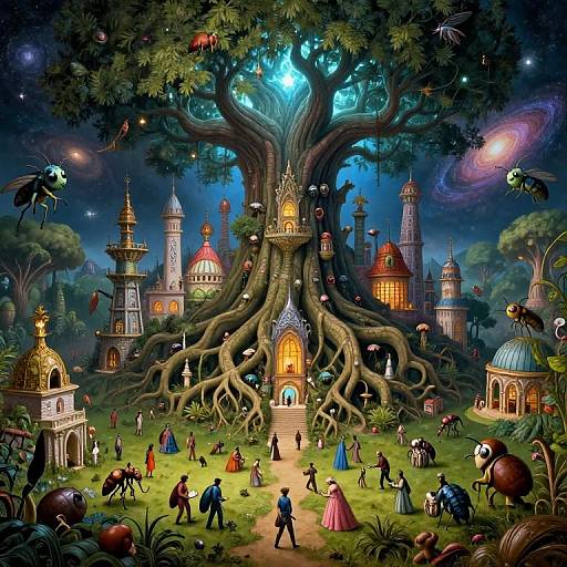 Surreal Insect Metropolis in Luminescent Tree