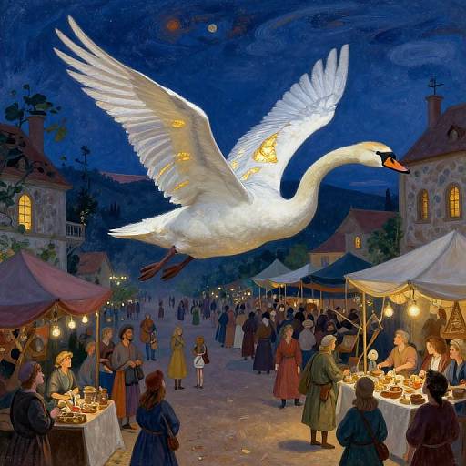 Majestic Swan Above Medieval Bazaar
