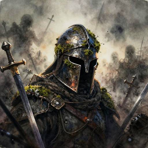 Stoic Warrior's Helmet in Foggy Battlefield