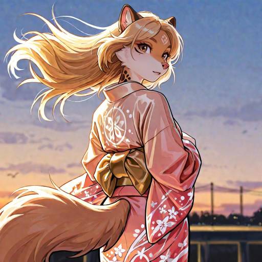 Anime Girl in Yellow Kimono at Sunset