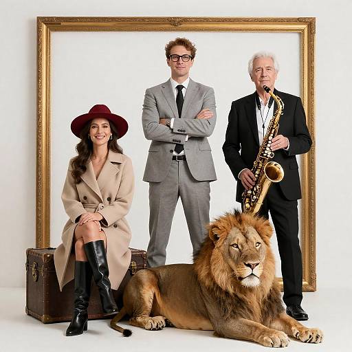 Portrait of People with a Lion