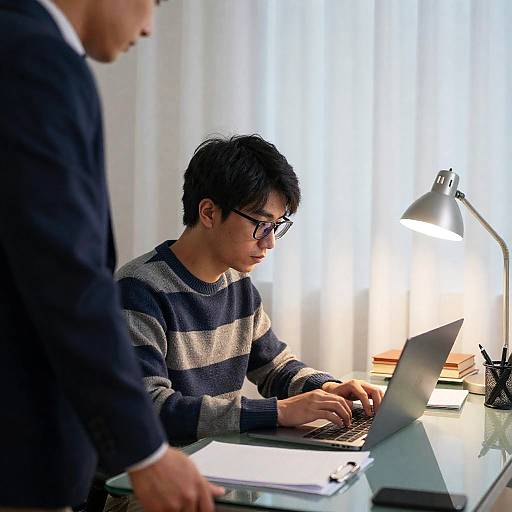 Focused Young Man Working at Desk