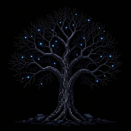Gothic Pixel Art Tree with Glow
