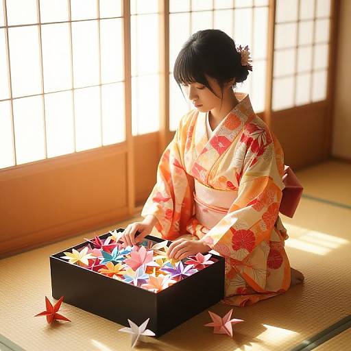 Japanese Girl in Origami Flower Box