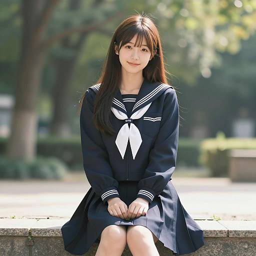 Japanese Schoolgirl in Sailor Uniform Outdoors