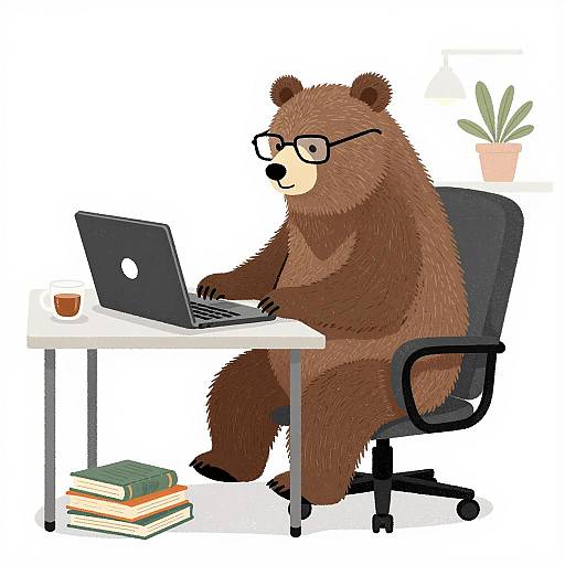 Bear Working in Cozy Workspace Illustration