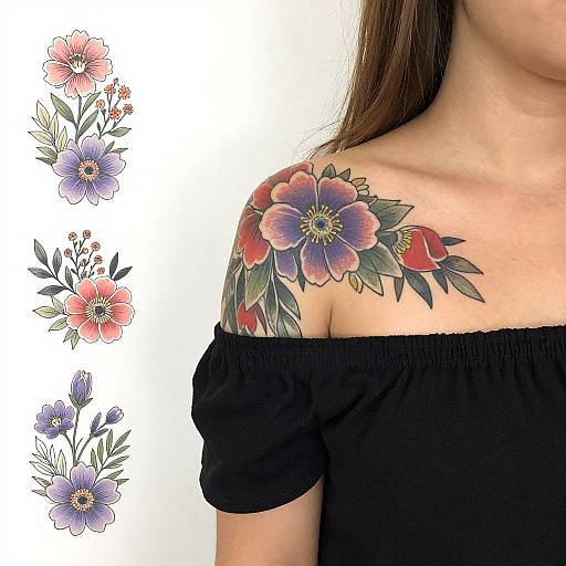 Floral Shoulder Tattoo on Woman