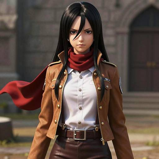 Photorealistic Mikasa Ackerman in Military Uniform