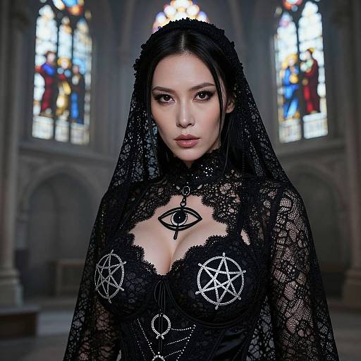 Fierce Woman in Occult Lace Costume