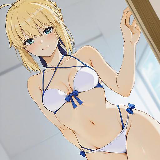 Illustration of Artoria pendragon (swimsuit archer) (fate), fate (series) in the style of Zunkome
