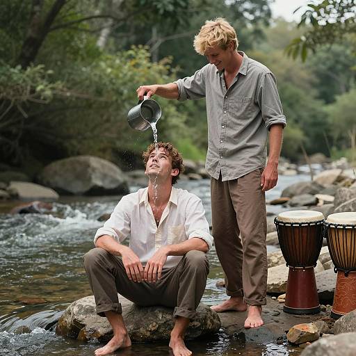Joyful Moment by the Rocky River
