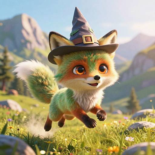 Dreamy Green Fox in Mountain Meadow