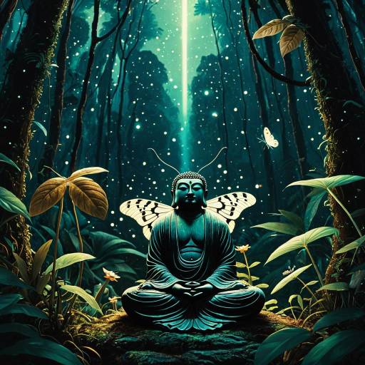Mystical Moth Buddha in Twilight Jungle