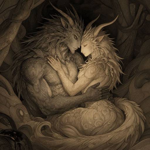 Surreal Mythical Creatures Embrace