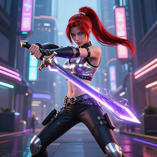 Cyberpunk Warrior Woman with Energy Sword