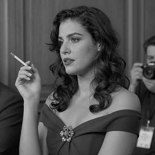 Retro Black and White Portrait of Woman Smoking