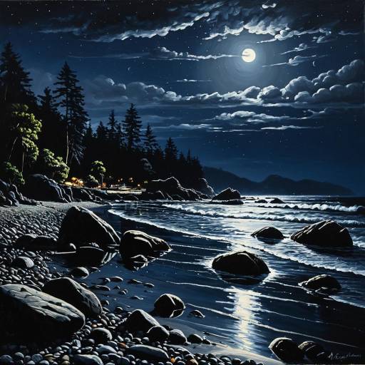 Hyper-Realistic Moonlit Vancouver Beach Scene