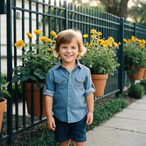 Smiling Toddler Boy in Blue Shirt Outdoors