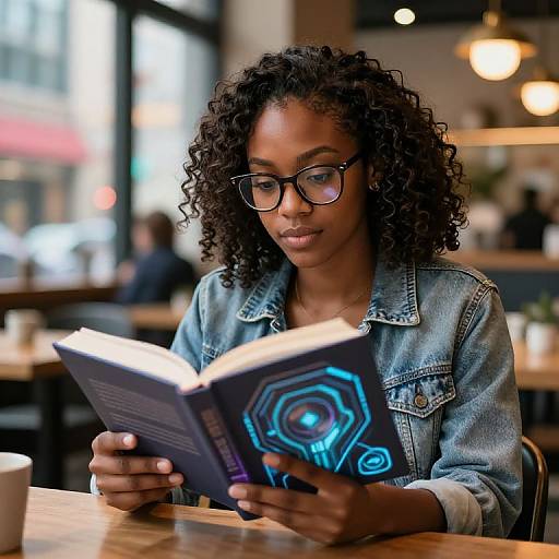 Black Girl Reading Futuristic Book