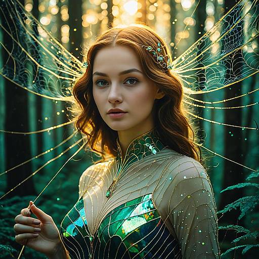 Ethereal Forest Nymph with Golden Wings