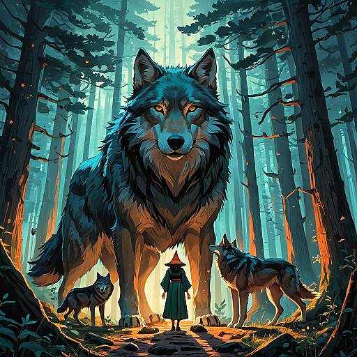 Forest Sorceress and Giant Timber Wolves