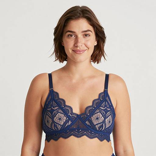 Chic Woman in Blue Lace Bralette