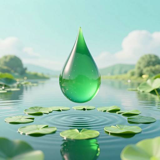 Surreal Emerald Droplet Over Lake