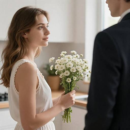 Elegant Woman with Bouquet in Soft Light