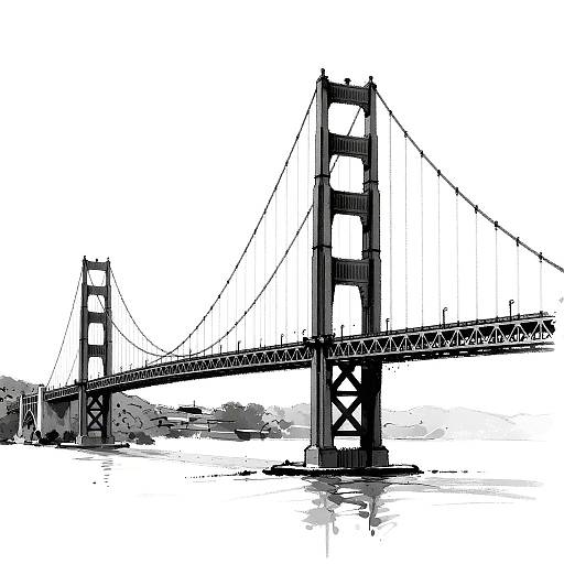 Abstract Black-and-White Golden Gate Sketch