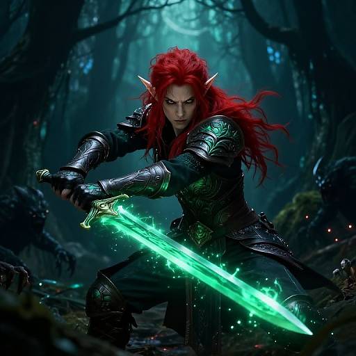 Red-Haired Elf Warrior Battle