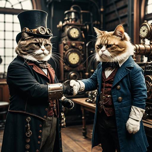 Steampunk Cats Shaking Hands