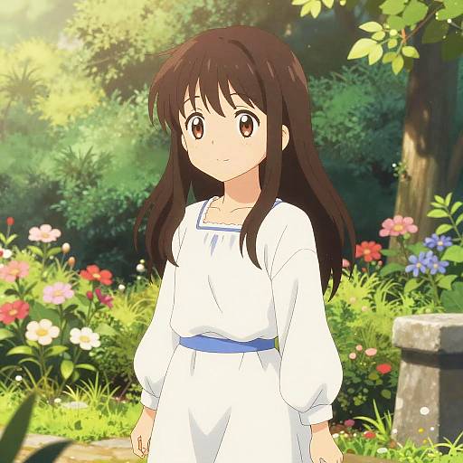 Anime Girl in Sunlit Garden