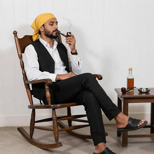 Casual Man Relaxing in Rocking Chair