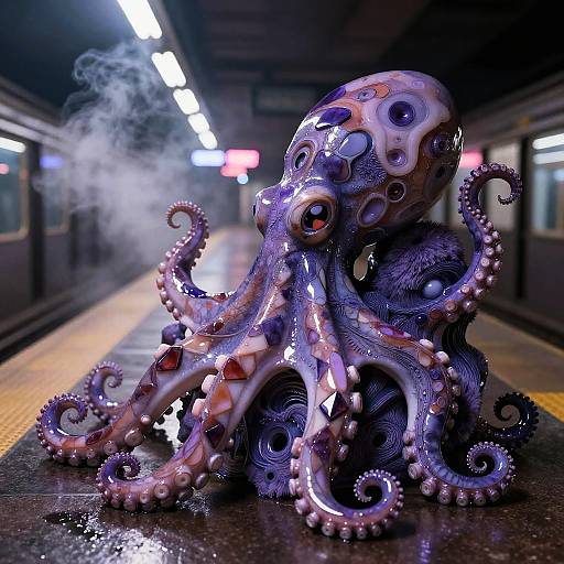 Encaustic Garnet Octopus Surrealism