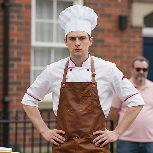 Serious Young Chef in Leather Apron