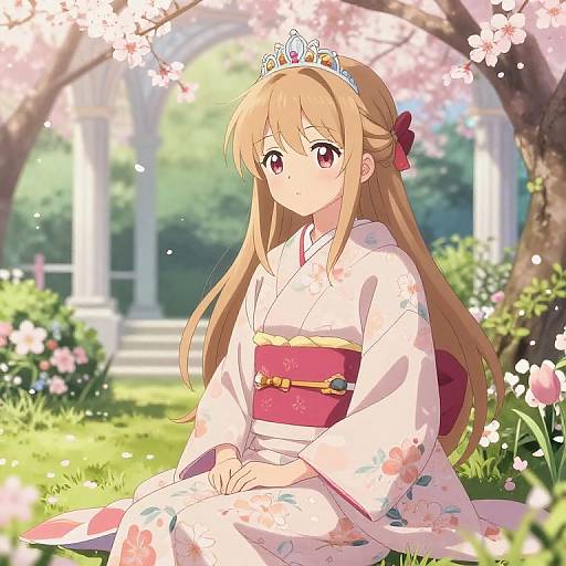 Serene Anime Queen in Garden Palace