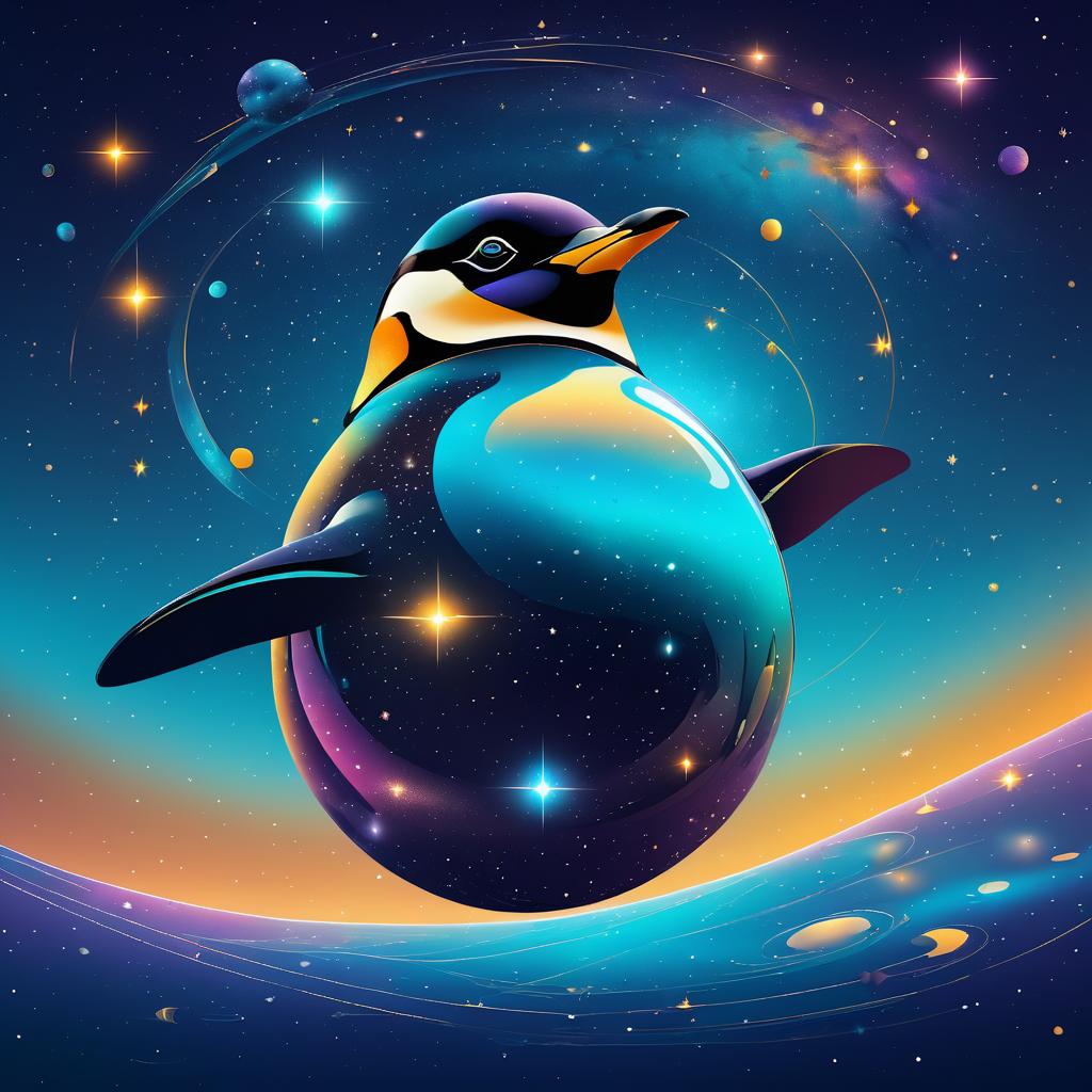 Surreal Penguin in Cosmic Dreamscape