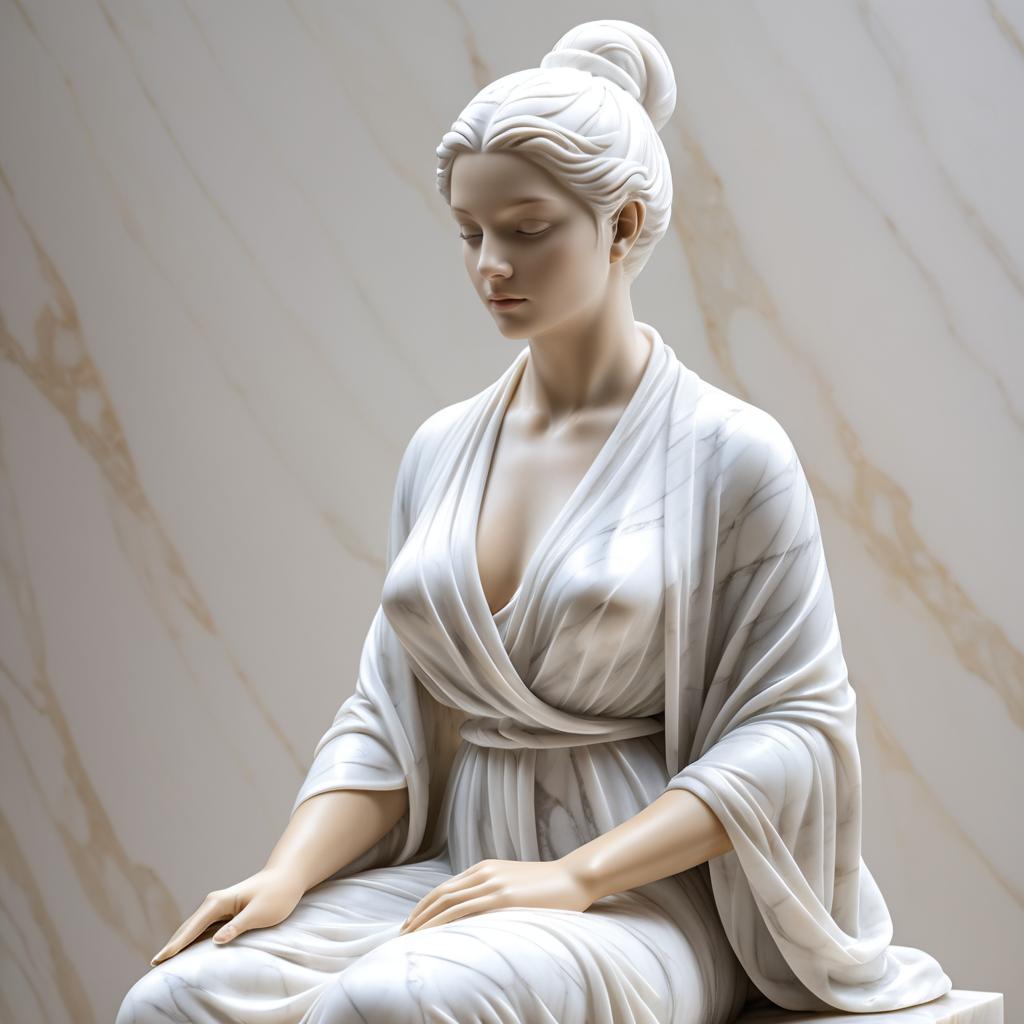 Elegant Meditating Marble Statue of Woman