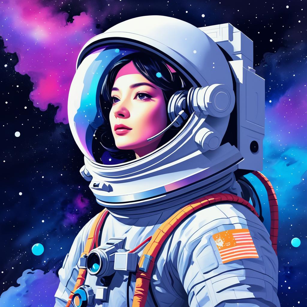 Duotone Space Explorer Gouache Art