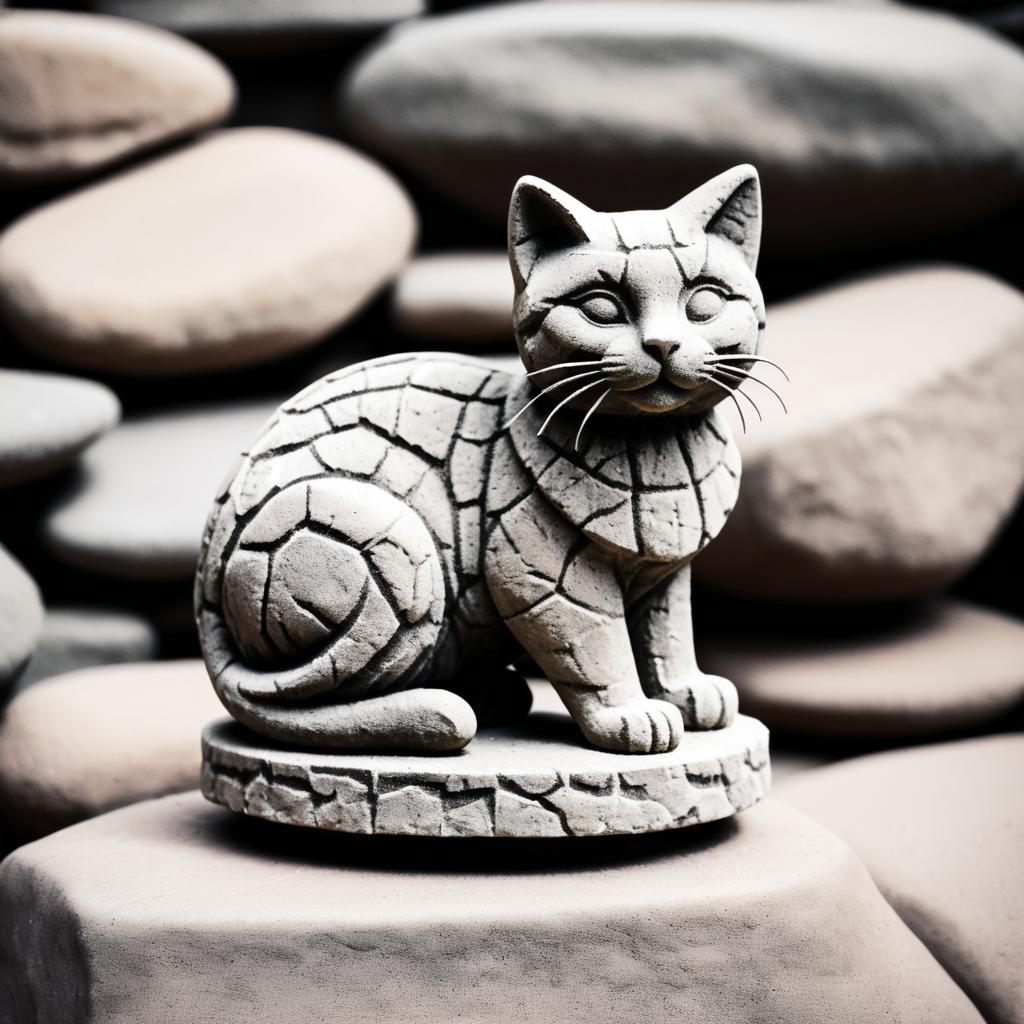 Nostalgic Sandstone Cat Statue Macro Shot