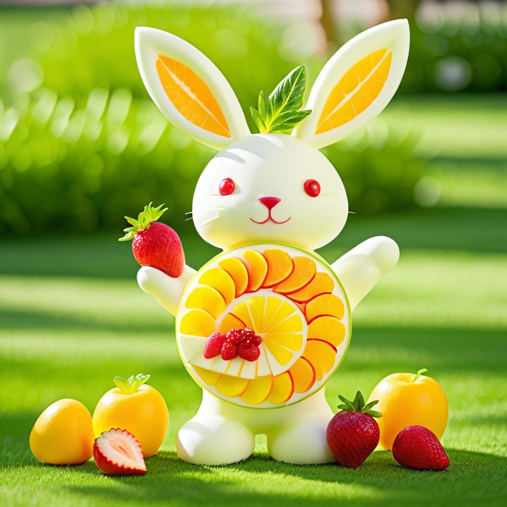 Fruit and Yogurt Rabbit in Sunny Scene