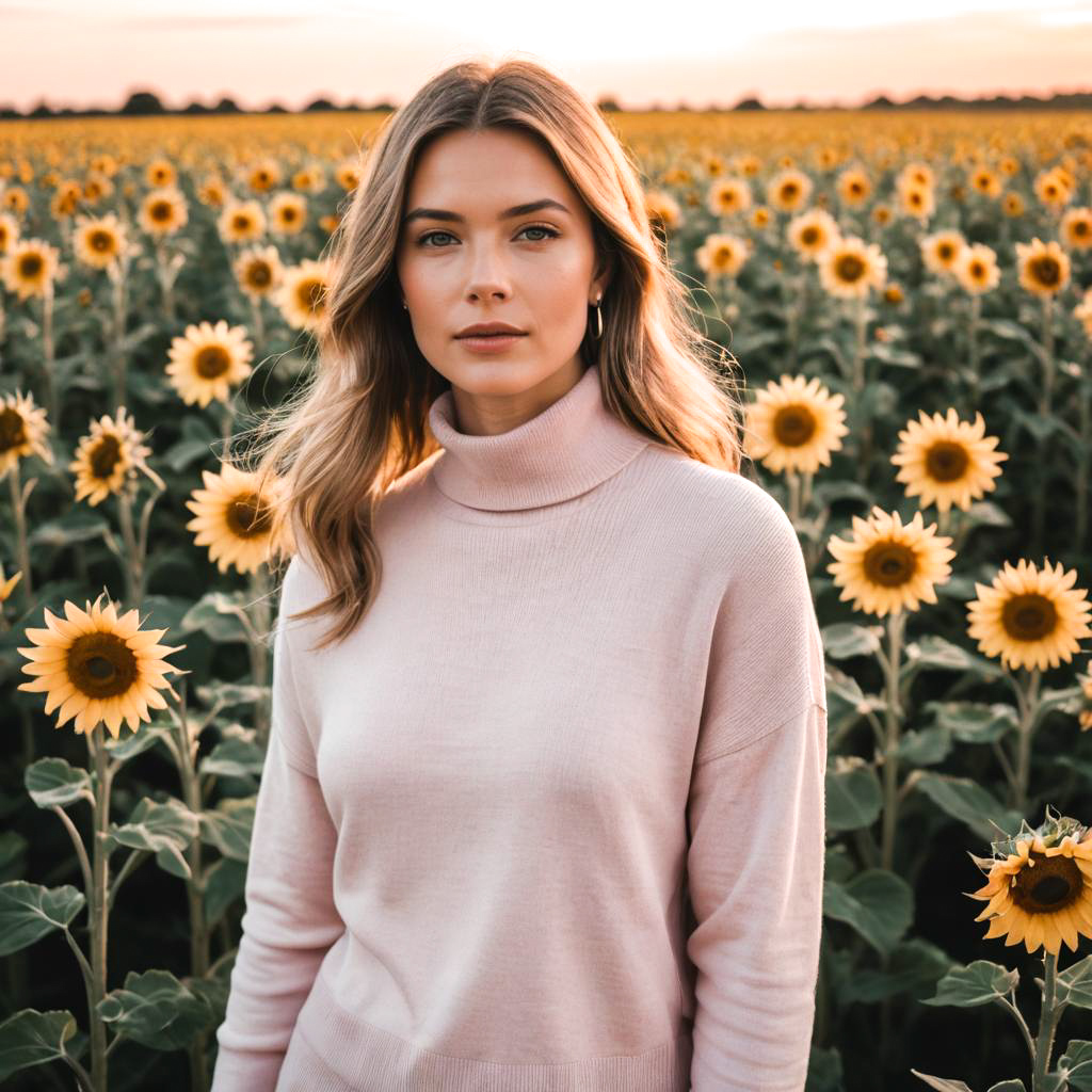 Elegant Woman in Sunflower Field