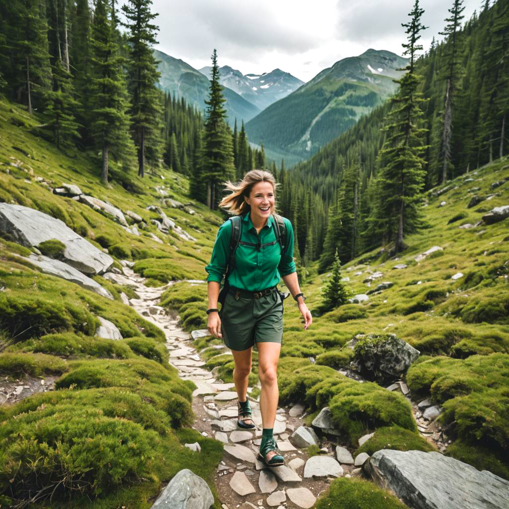 Enthusiastic Hiker on Rocky Mountain Trail