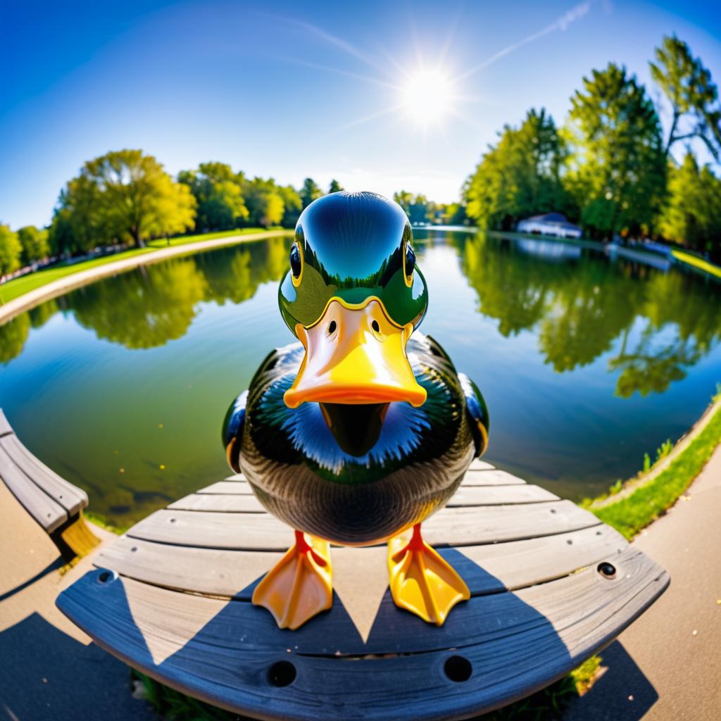 Whimsical Fisheye Duck Close-Up